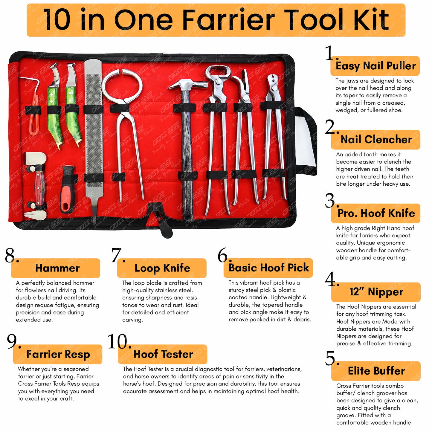 Farrier Tool Kit – 10-Piece Hoof Trimming & Shoeing Set