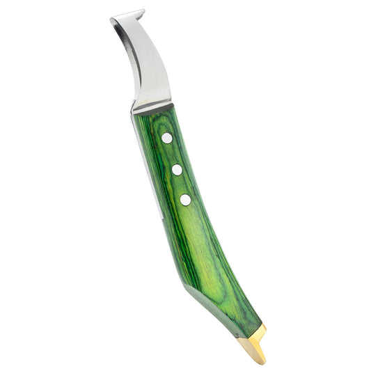 Loop Knife with Green Handle and Brass End – Precision Hoof Cleaning Tool