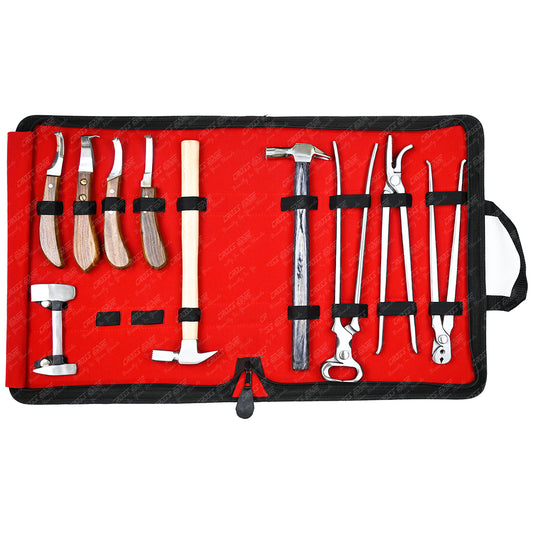 Horse Farrier Tools Kit – 10 Pc Professional Hoof Trimming & Shoeing Set with Case