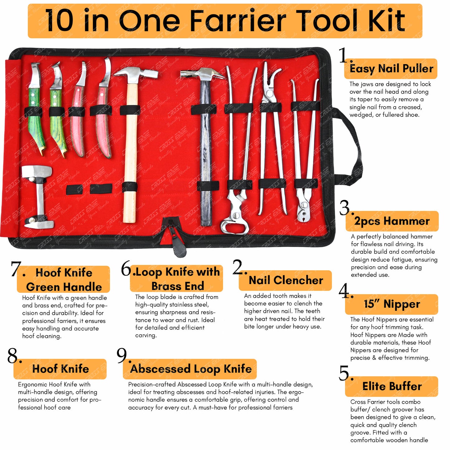 Horse Farrier Tools Kit – Professional Hoof Trimming & Shoeing Set with Case
