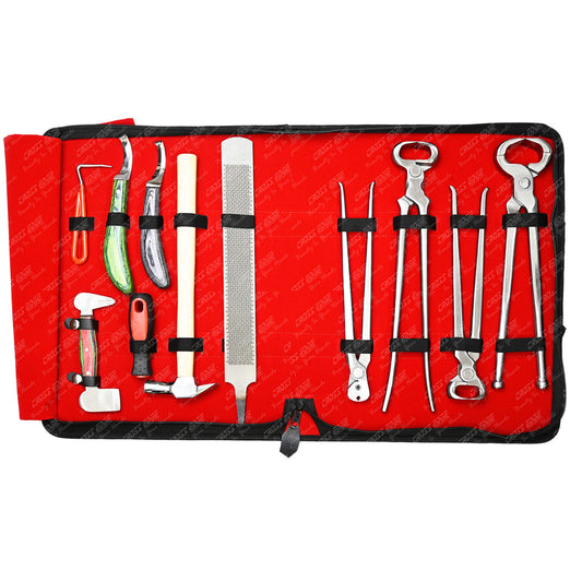 Horse Farrier Tools Kit – 10 Pc Professional Hoof Trimming & Shoeing Set with Case
