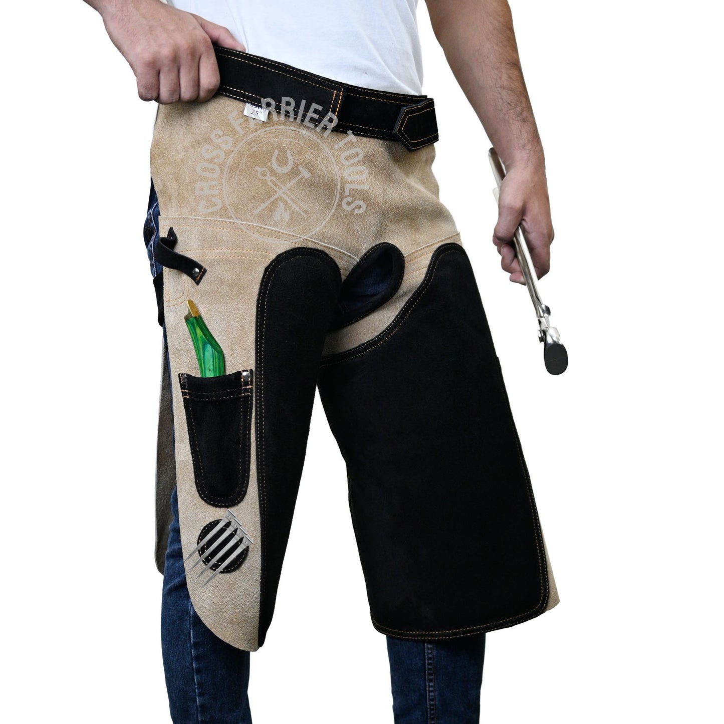Durable Leather Farrier Chaps – Hoof Trimming Apron with Knife Pockets